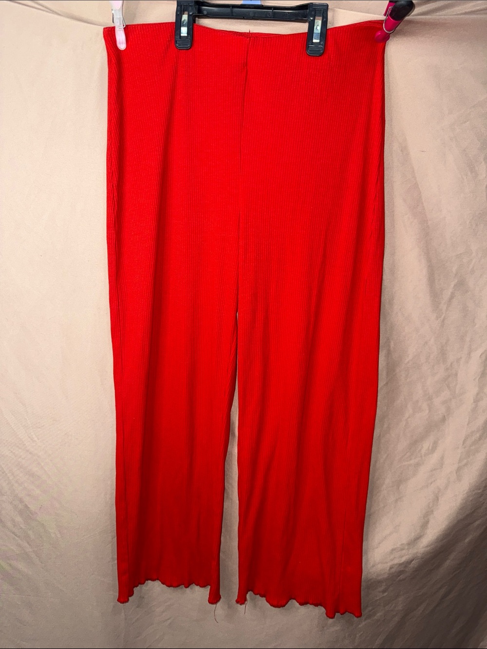 NWOT WOMENS Urban Outfitters Red Ribbed Wide-Leg Pants MEDIUM